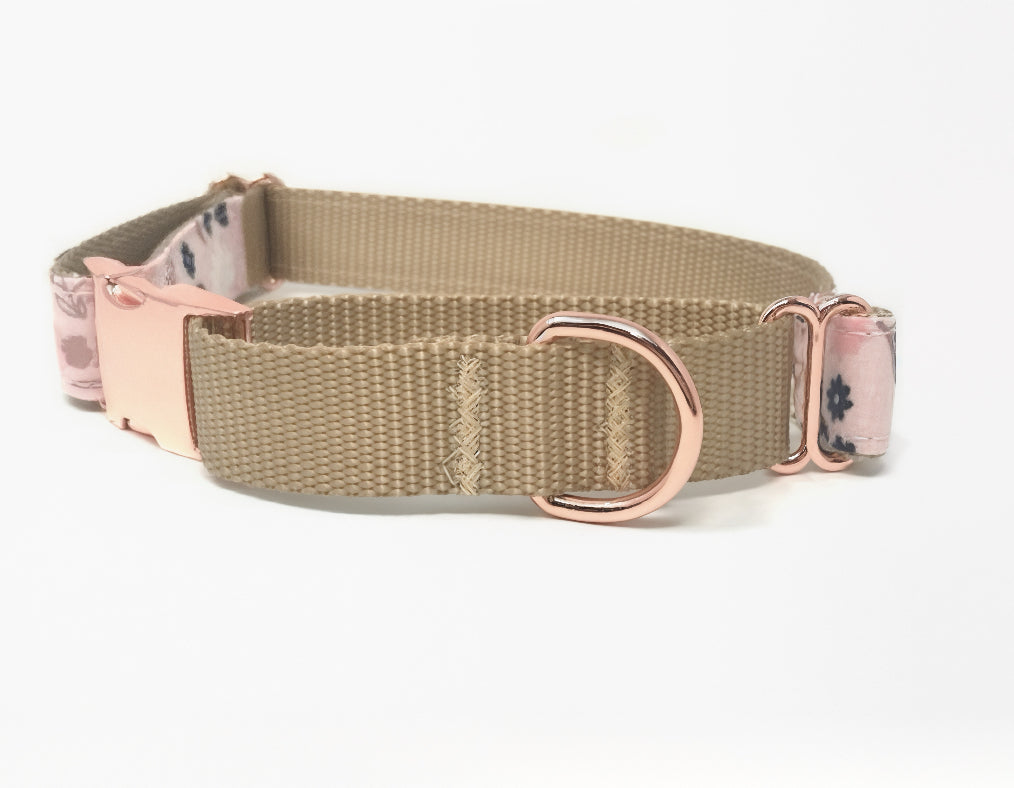 Martingale Dog Collar, With Rose Gold Metal Buckle, Floral Print, For Girls, Personalized, Engraved, Fashion, Female, Pink, Blue, Choker