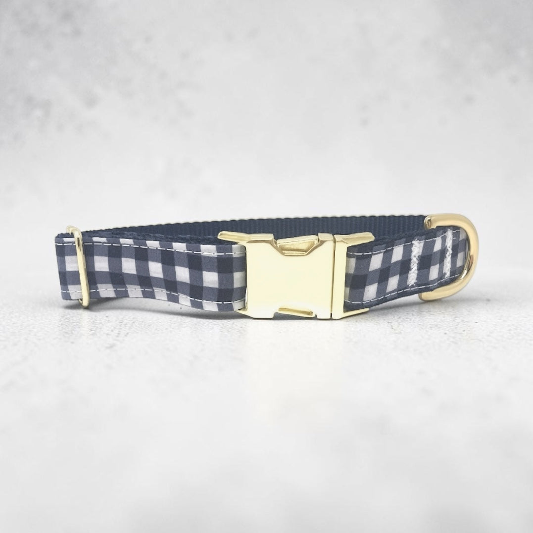 Dog Collar, Boy, Navy Blue + White, Plaid, Gingham, Personalized, Custom Dog Collar, Engraved Collar, Personalized Collar, Puppy Collar, Cat