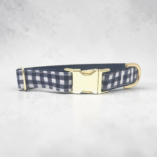 Dog Collar, Boy, Navy Blue + White, Plaid, Gingham, Personalized, Custom Dog Collar, Engraved Collar, Personalized Collar, Puppy Collar, Cat