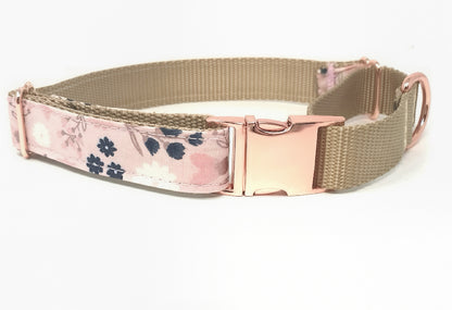 Martingale Dog Collar, With Rose Gold Metal Buckle, Floral Print, For Girls, Personalized, Engraved, Fashion, Female, Pink, Blue, Choker