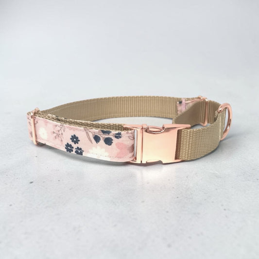 Martingale Dog Collar, With Rose Gold Metal Buckle, Floral Print, For Girls, Personalized, Engraved, Fashion, Female, Pink, Blue, Choker