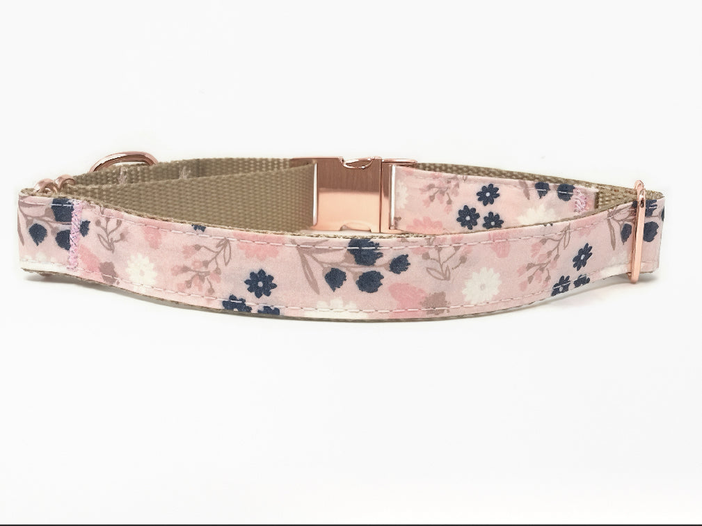 Martingale Dog Collar, With Rose Gold Metal Buckle, Floral Print, For Girls, Personalized, Engraved, Fashion, Female, Pink, Blue, Choker