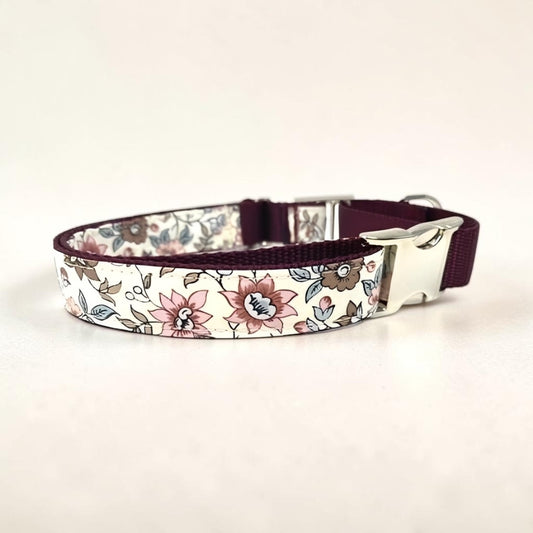 Fall Dog Collar, Personalized, Custom, Buckle Martingale Collar, Girl, Burgundy, Floral, Puppy Collar, Cute, Designer Dog Collar, Engraved