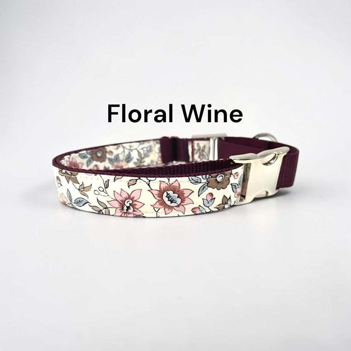 Fall Dog Collar, Personalized, Custom, Buckle Martingale Collar, Girl, Burgundy, Floral, Puppy Collar, Cute, Designer Dog Collar, Engraved