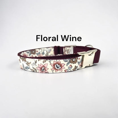 Fall Dog Collar, Personalized, Custom, Buckle Martingale Collar, Girl, Burgundy, Floral, Puppy Collar, Cute, Designer Dog Collar, Engraved