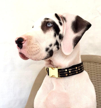 Fancy Gold + Black Hearts + Arrows Dog Collar, Girl Dog Collar, Personalized, Engraved, Custom Dog Collar, Blingy, Sparkly Dog Collar