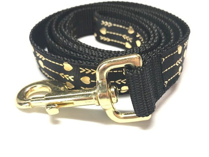 Fancy Gold + Black Hearts + Arrows Dog Collar, Girl Dog Collar, Personalized, Engraved, Custom Dog Collar, Blingy, Sparkly Dog Collar