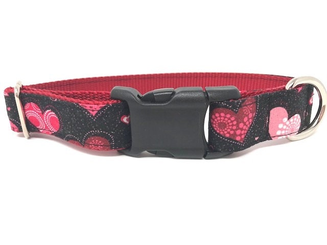 Valentine's Day Dog Collar In Red, White, And Pink Hearts And Glitter Dog Collar, Personalized, Engraved, Custom Dog Collar