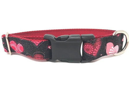 Valentine's Day Dog Collar In Red, White, And Pink Hearts And Glitter Dog Collar, Personalized, Engraved, Custom Dog Collar