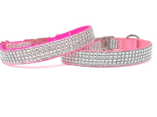 Rhinestone, Glitter, Fancy Dog Collar, Blingy Sparkly Pet Collar, Hot Pink, Purple, Lavender, Collar, Personalized, Engrave, Girls, Female