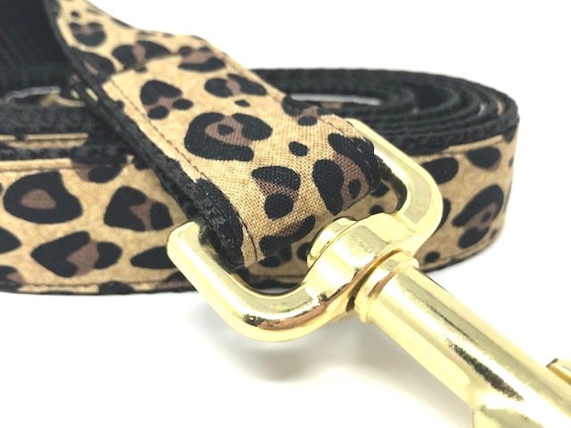 Leopard Print Dog Leash, Gold, Black, 5 Foot Dog Leash, Animal Print, Boy, Girl, Dog Lead, Dog Lover Gift, Dog Accessories, Brown