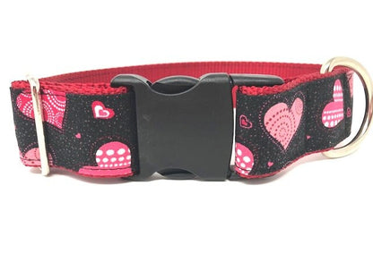 Valentine's Day Dog Collar In Red, White, And Pink Hearts And Glitter Dog Collar, Personalized, Engraved, Custom Dog Collar