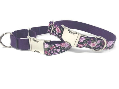 Purple Dog Collar, Floral Dog Collar, Pink Dog Collar, Flowers, Dog Collar For Girls, Martingale Dog Collar, Custom, Personalized, Engraved