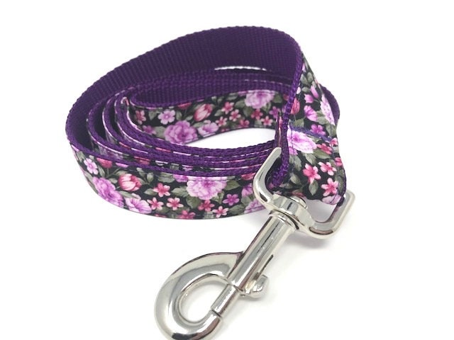 Purple Floral Dog Leash, Pink Flower Dog Leash, Dog Leash For Girls, Dog Lead, 5 Foot Leash, Pretty Dog Leash, Dog Gift, Dog Accessories