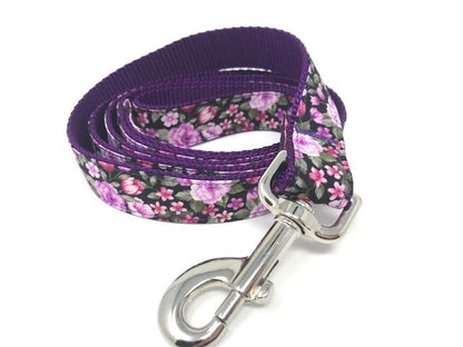 Purple Floral Dog Leash, Pink Flower Dog Leash, Dog Leash For Girls, Dog Lead, 5 Foot Leash, Pretty Dog Leash, Dog Gift, Dog Accessories