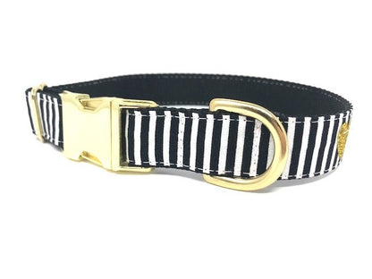 Trendy Black + White Stripe Dog Collar With Gold No - Shed Glitter Hearts For Girl Or Boy, Valentines Day, Personalized It, Custom, Engraved