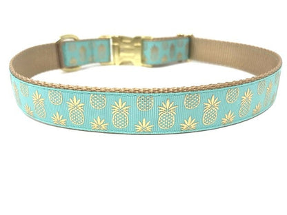 Pineapple, Dog Collar, Girl, Boy, Personalized, Engraved, Custom, Designer, Green, Cute, Puppy, Pink, Teal, Fruit, Summer, Small, Large