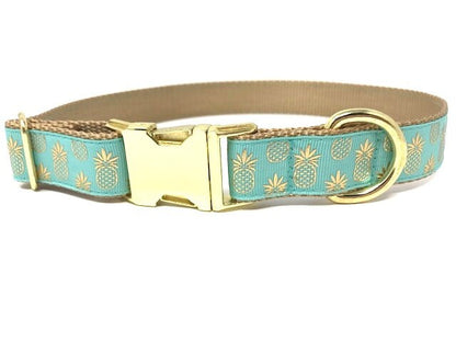 Pineapple, Dog Collar, Girl, Boy, Personalized, Engraved, Custom, Designer, Green, Cute, Puppy, Pink, Teal, Fruit, Summer, Small, Large
