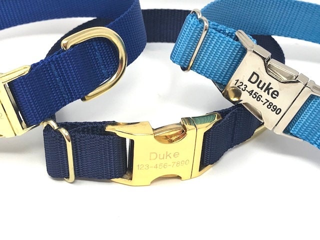 Personalized Dog Collars, Blue, Puppy Collar, Boy, Males, Laser Engraved, Custom, Silver, Gold, Dog ID Tag, Small, Designer, Cute, Nylon