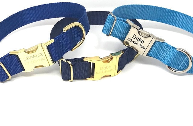 Personalized Dog Collars, Blue, Puppy Collar, Boy, Males, Laser Engraved, Custom, Silver, Gold, Dog ID Tag, Small, Designer, Cute, Nylon