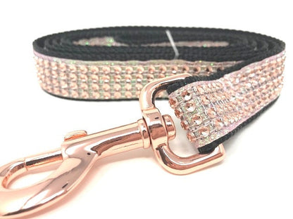 Rose Gold Dog Leash, Black Nylon, Bling And Sparkly Rhinestone And Glitter Fancy Dog Leash With Rose Gold Hardware, Girl Dog Leash, Female