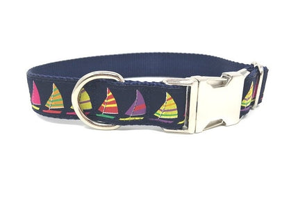 Nautical Dog Collar For Girl Or Boy In Pink, Blue, Lavender, or Red, Sailboats Dog Collar, Personalized Dog Collar, Custom, Engraved, Lilac