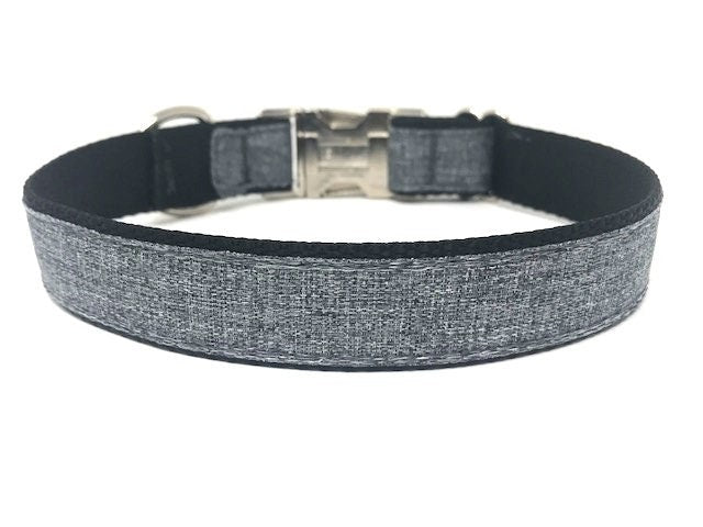 Gray And Black Denim Look Dog Collar in Medium, and Large and Extra Large Dog Collar For Boys and Male Dogs, Personalized, Engraved, Custom