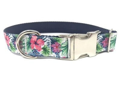 Tropical Floral Dog Collar, Hibiscus Flower Dog Collar, Hawaiian Dog Collar, For Girls Or Boys, Personalized, Engraved, Customized, Female