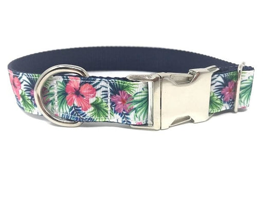 Tropical Floral Dog Collar, Hibiscus Flower Dog Collar, Hawaiian Dog Collar, For Girls Or Boys, Personalized, Engraved, Customized, Female