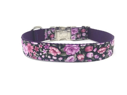 Purple Dog Collar, Floral Dog Collar, Pink Dog Collar, Flowers, Dog Collar For Girls, Martingale Dog Collar, Custom, Personalized, Engraved