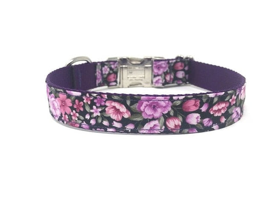 Purple Dog Collar, Floral Dog Collar, Pink Dog Collar, Flowers, Dog Collar For Girls, Martingale Dog Collar, Custom, Personalized, Engraved