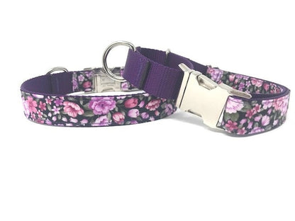 Purple Dog Collar, Floral Dog Collar, Pink Dog Collar, Flowers, Dog Collar For Girls, Martingale Dog Collar, Custom, Personalized, Engraved