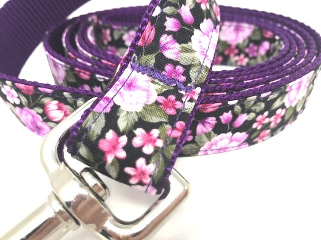 Purple Floral Dog Leash, Pink Flower Dog Leash, Dog Leash For Girls, Dog Lead, 5 Foot Leash, Pretty Dog Leash, Dog Gift, Dog Accessories