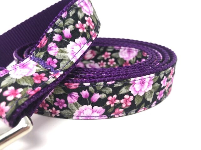 Purple Floral Dog Leash, Pink Flower Dog Leash, Dog Leash For Girls, Dog Lead, 5 Foot Leash, Pretty Dog Leash, Dog Gift, Dog Accessories