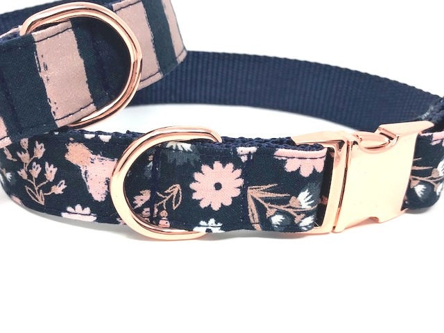 Pink, Rose Gold, Blue, Dog Collar, Stripes, Floral, Navy Blue, Girls, Female, Fancy, Designer, Fashion, Personalized, Engraved, Customized