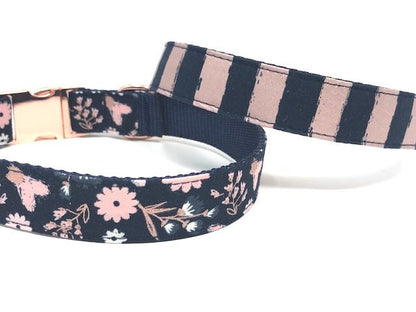 Pink, Rose Gold, Blue, Dog Collar, Stripes, Floral, Navy Blue, Girls, Female, Fancy, Designer, Fashion, Personalized, Engraved, Customized