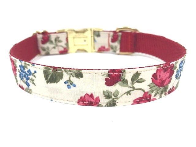 Pretty, Floral, Dog Collar, Gold Hardware And Buckle, Girls, Female, Summer, Vintage, Personalized, Engraved, Customized
