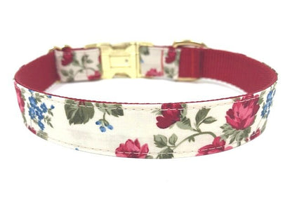 Pretty, Floral, Dog Collar, Gold Hardware And Buckle, Girls, Female, Summer, Vintage, Personalized, Engraved, Customized