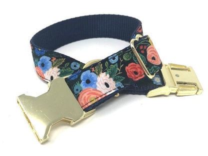 Wide Floral Dog Collar, For Girls, Female, Flowers, Vintage, Blue, Pink, Green, Pretty, Fancy, Gold, Personalized, Engraved, Custom, Trendy