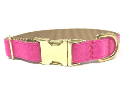 Pink + Gold Velvet Dog Collar, Fancy, Fall Dog Collar, Winter Dog Collar, Personalized, Engraved, Custom Dog Collar For Girl, Female