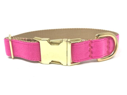 Pink + Gold Velvet Dog Collar, Fancy, Fall Dog Collar, Winter Dog Collar, Personalized, Engraved, Custom Dog Collar For Girl, Female