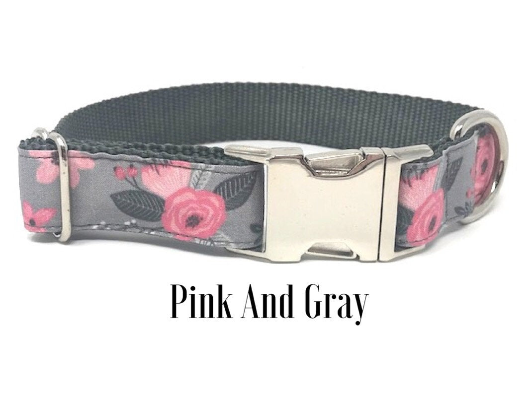 Floral, Dog Collar, For Girls, Pink, Purple, Rose Gold, Blue, Green, Gray, Female, Personalized, Engraved, Small, Medium, Large, Extra Large