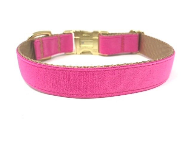 Pink + Gold Velvet Dog Collar, Fancy, Fall Dog Collar, Winter Dog Collar, Personalized, Engraved, Custom Dog Collar For Girl, Female
