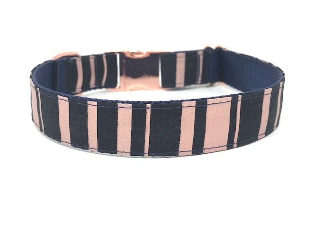 Dog Collar, Rose Gold, White, Navy, Blue, Stripe, Female, Girls, Gold, Personalized, Engraved, Small, Medium, Large, Extra Large, Trendy