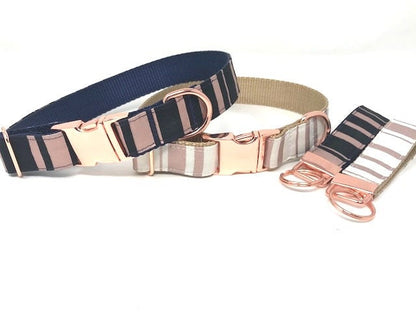 Dog Collar, Rose Gold, White, Navy, Blue, Stripe, Female, Girls, Gold, Personalized, Engraved, Small, Medium, Large, Extra Large, Trendy