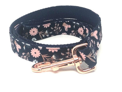 Dog Leash, For Girls, Fabric, Rose Gold, Pink, Navy Blue, Floral, Floral, Fashion, Trendy, Pretty, Female, Dog Lead