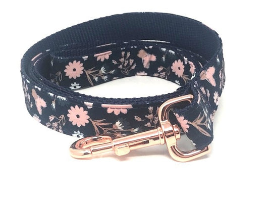 Dog Leash, For Girls, Fabric, Rose Gold, Pink, Navy Blue, Floral, Floral, Fashion, Trendy, Pretty, Female, Dog Lead