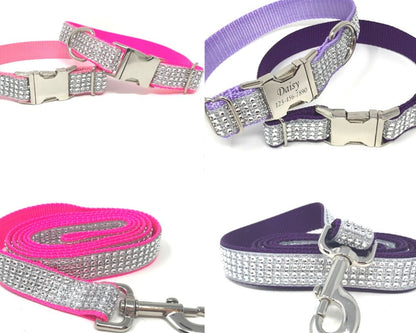 Rhinestone, Glitter, Fancy Dog Collar, Blingy Sparkly Pet Collar, Hot Pink, Purple, Lavender, Collar, Personalized, Engrave, Girls, Female