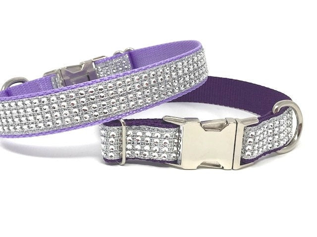 Rhinestone, Glitter, Fancy Dog Collar, Blingy Sparkly Pet Collar, Hot Pink, Purple, Lavender, Collar, Personalized, Engrave, Girls, Female