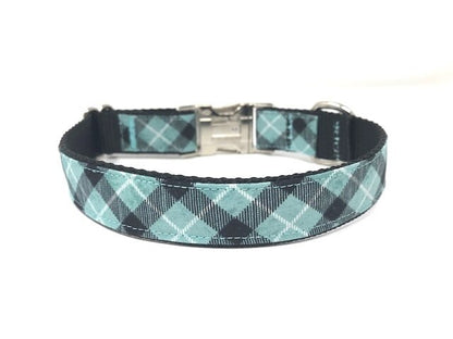Dog Collar, For Boys, Girls, Teal, Black, White, Plaid, Blue, Male, Female, Personalized, Engraved, Small, Medium, Large, Extra Large
